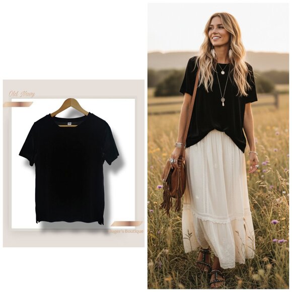 🌿Old Navy Black Velvet Top - Women's Small - Picture 1 of 12